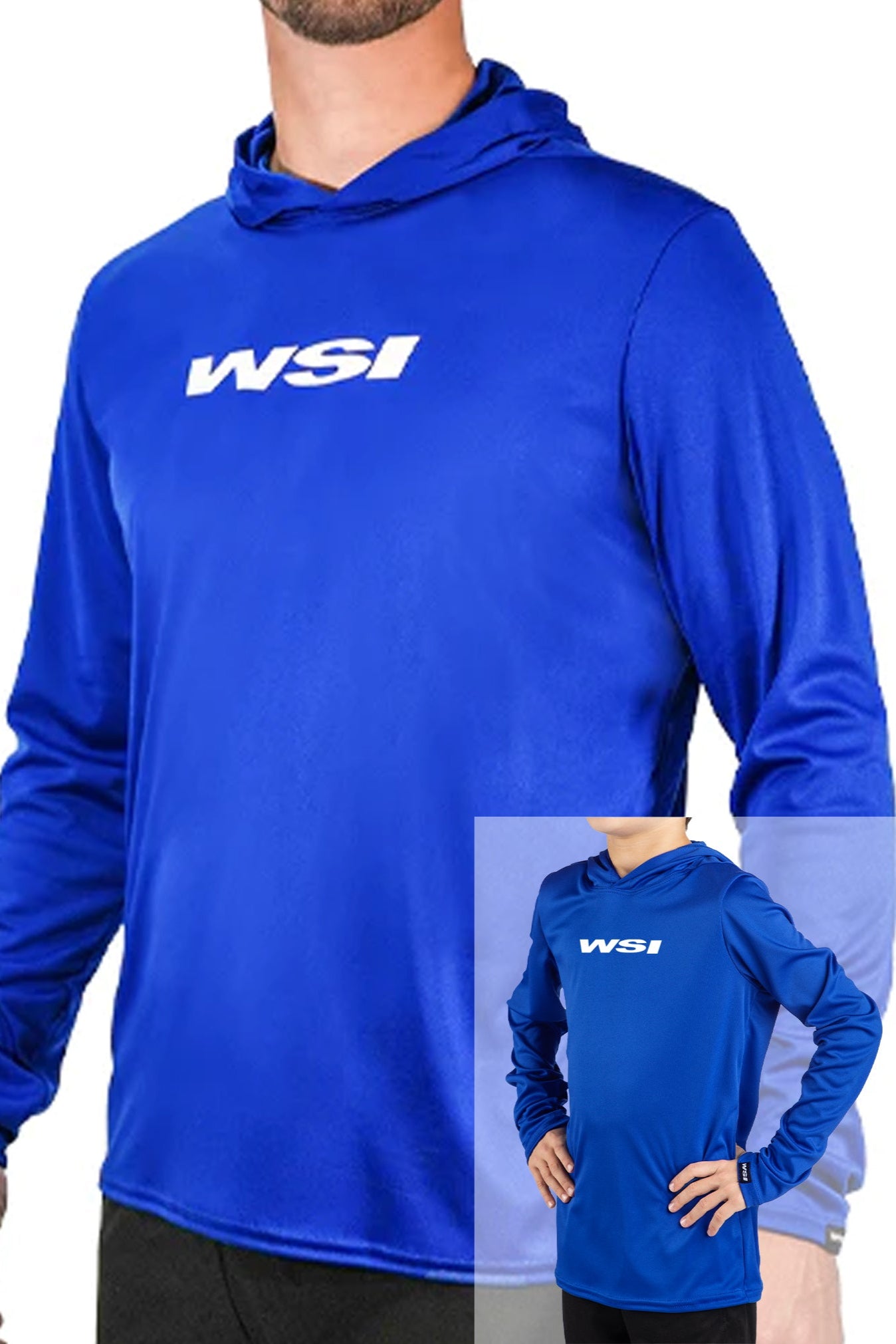 Blue Hoodie with a white logo