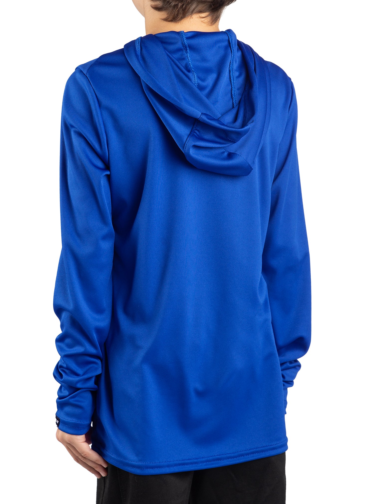 Blue lightweight hoodie worn by a kid