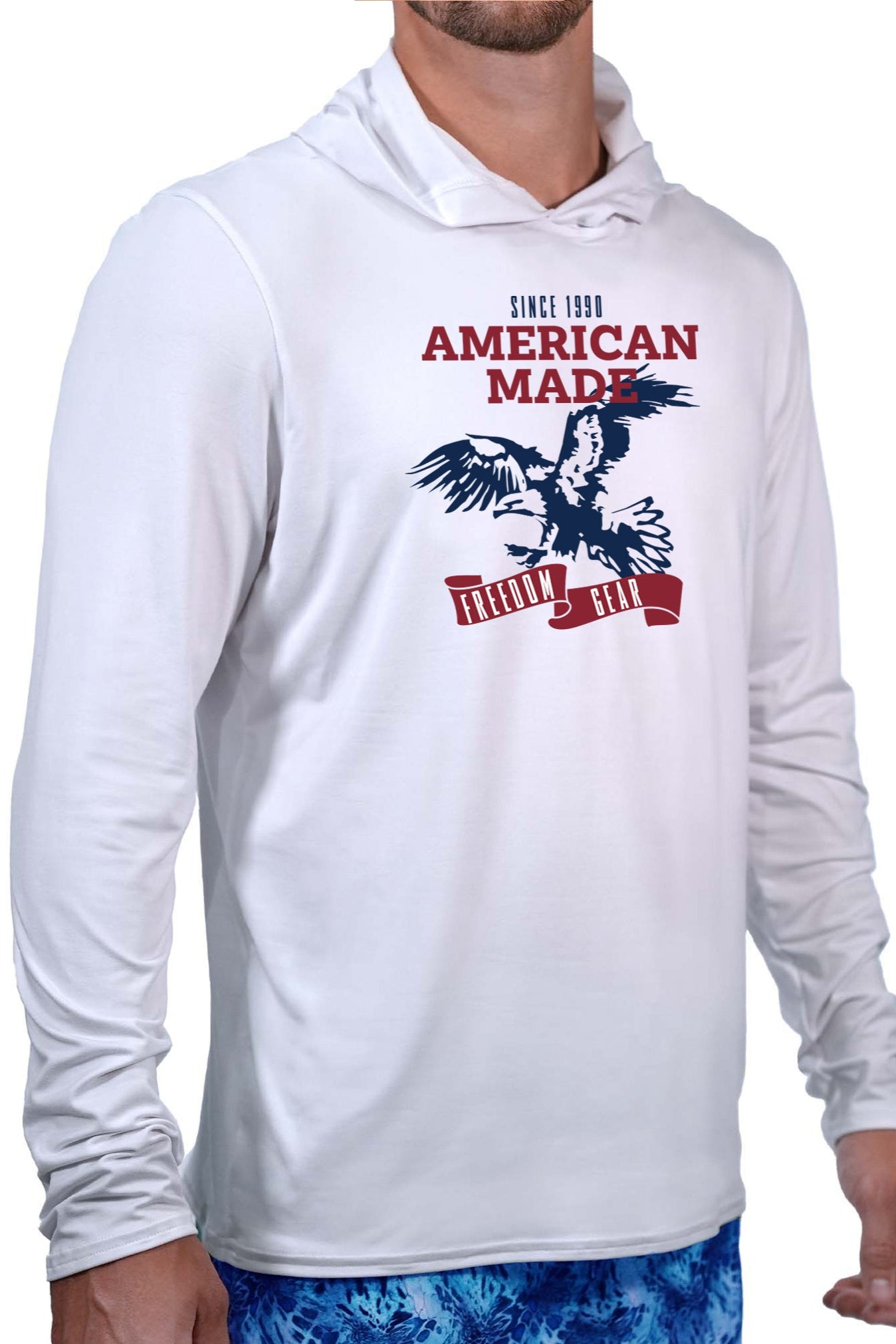 WSI White Long Sleeve hoodie with a patriotic American Made Print