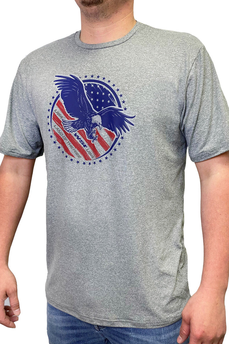 WSI Sports Heather Grey Mens T-shirt with Red and Blue Eagle Print