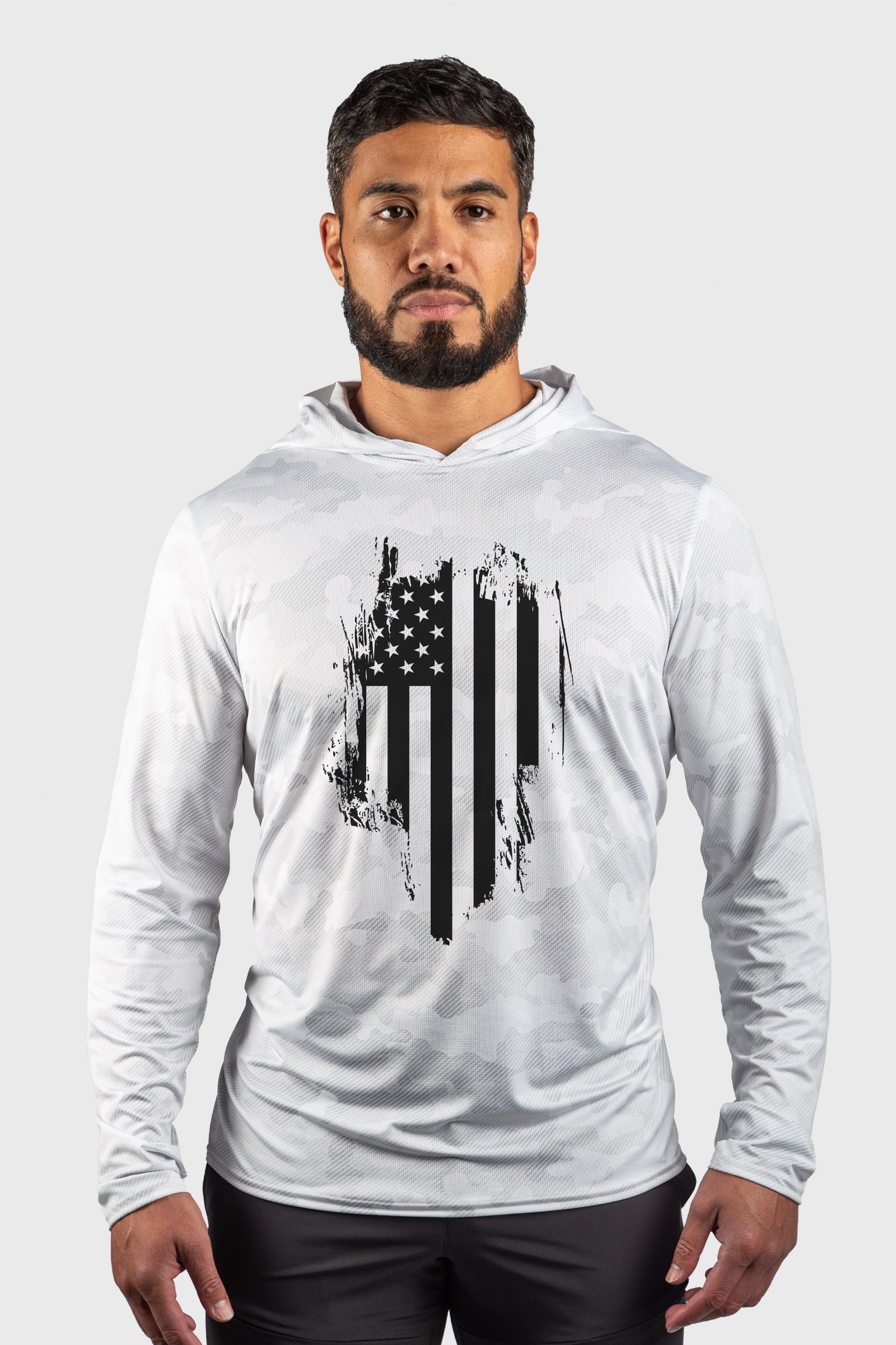 Distressed Flag Performance Mesh White Out Sun Hoodie