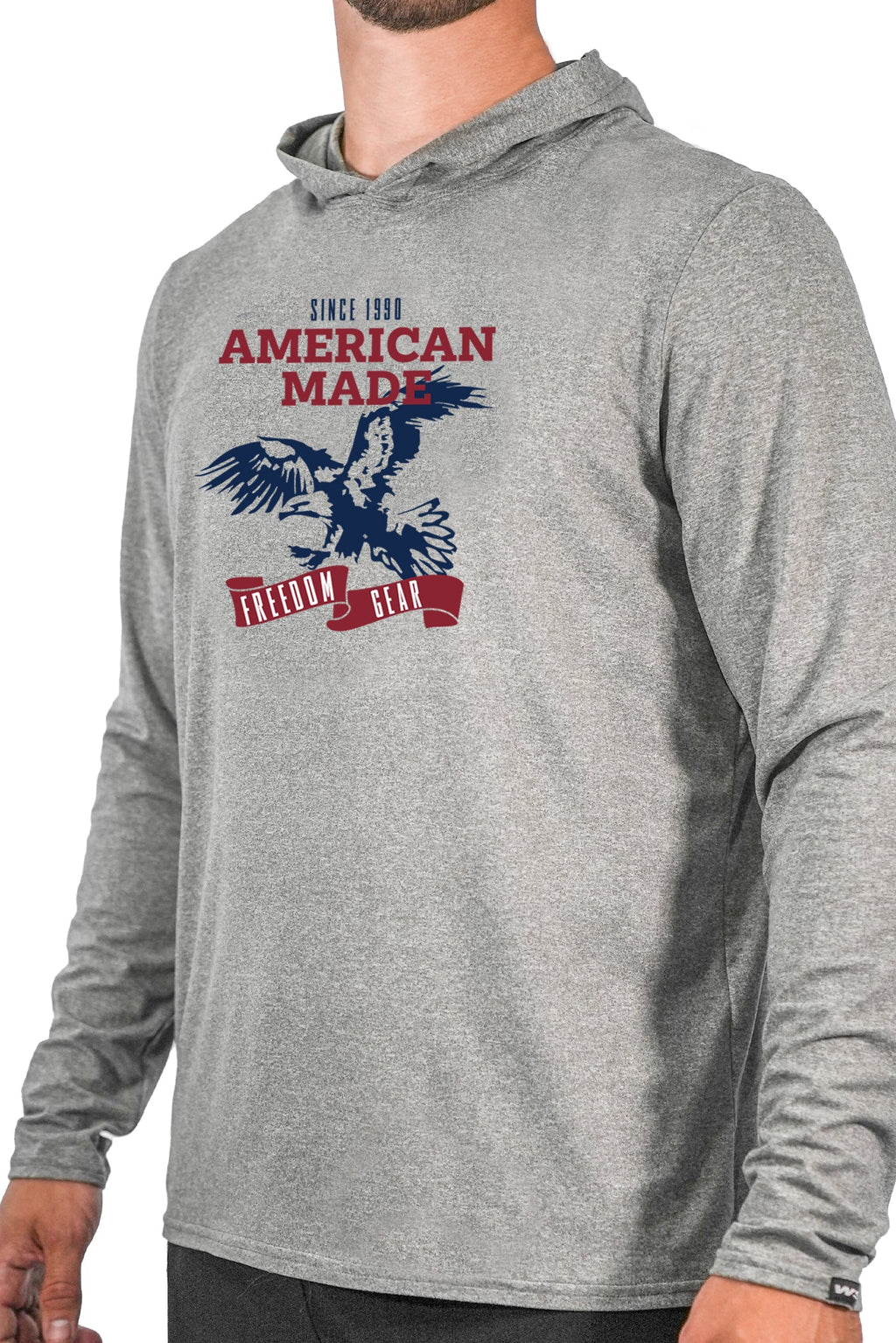 WSI Grey Long Sleeve hoodie with a patriotic American Made Print