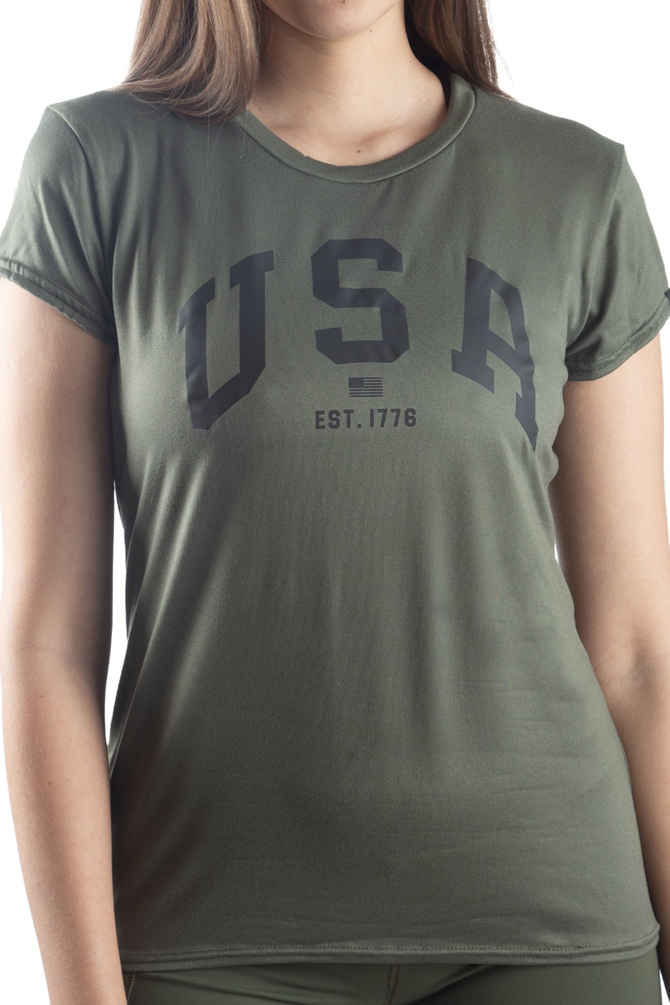 WSI Women's Olive green T-shirt with a USA Est. 1776 Print
