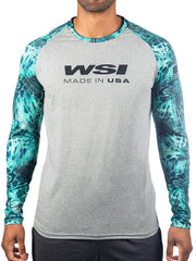 2 Tone Heather Grey Long Sleeve Raglan Typhoon Prym1 WSI Sportswear - Men's cold weather warming shirt Made in USA